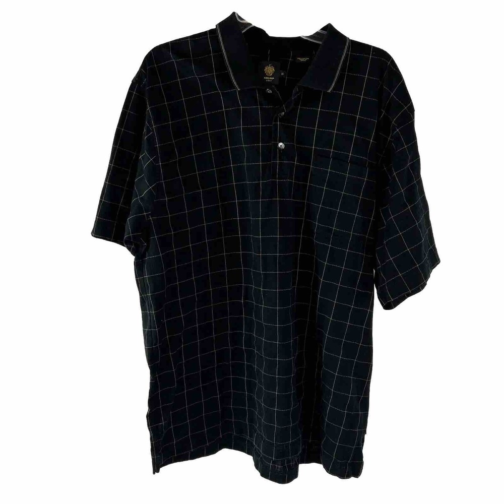 Trump Golf Men's Polo Shirt Black‎ White Plaid Check Window Pane Donald XL